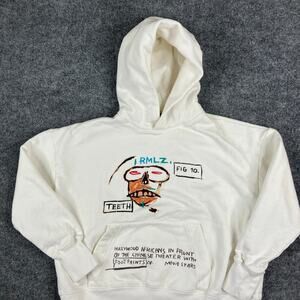 Rome Pays Off Hoodie Mens Size S White Graphic Jean Michel Basquiat Art Pullover